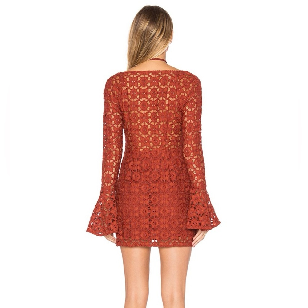 Free People Terracotta Lace Crotched Mini Dress Bell Sleeves Slim Fit -2 - Picture 2 of 14
